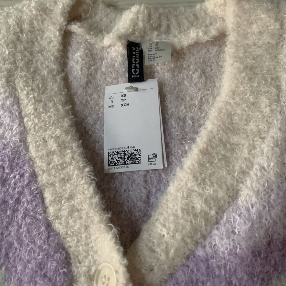 Divided Brand Womens XS Fluffy Sweater‎ Cream Lavender Green - Picture 3 of 7